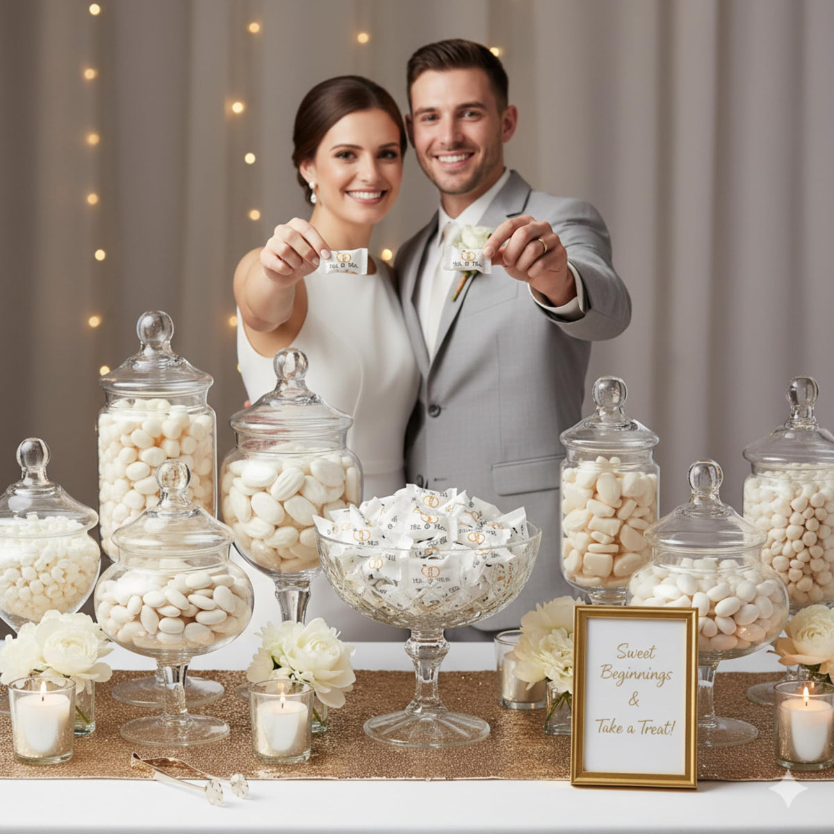 Tree Treasures 216ct Mr. and Mrs. Wedding Buttermints – Individually Wrapped White Butter Mints for Bridal Showers, Receptions & Bulk Candies