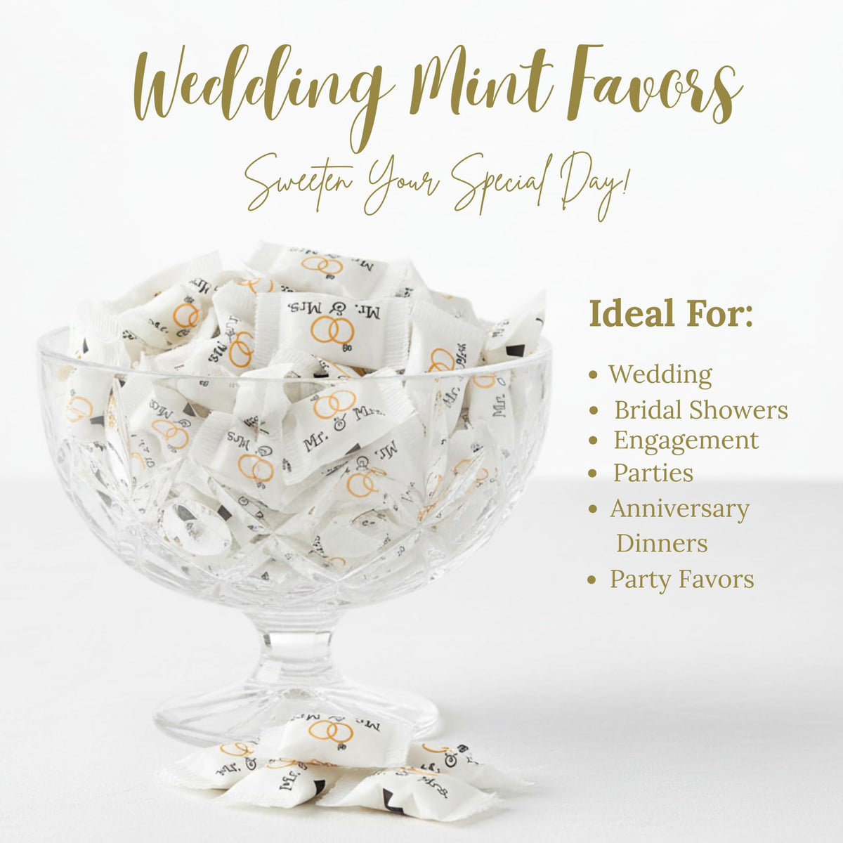Tree Treasures 216ct Mr. and Mrs. Wedding Buttermints – Individually Wrapped White Butter Mints for Bridal Showers, Receptions & Bulk Candies