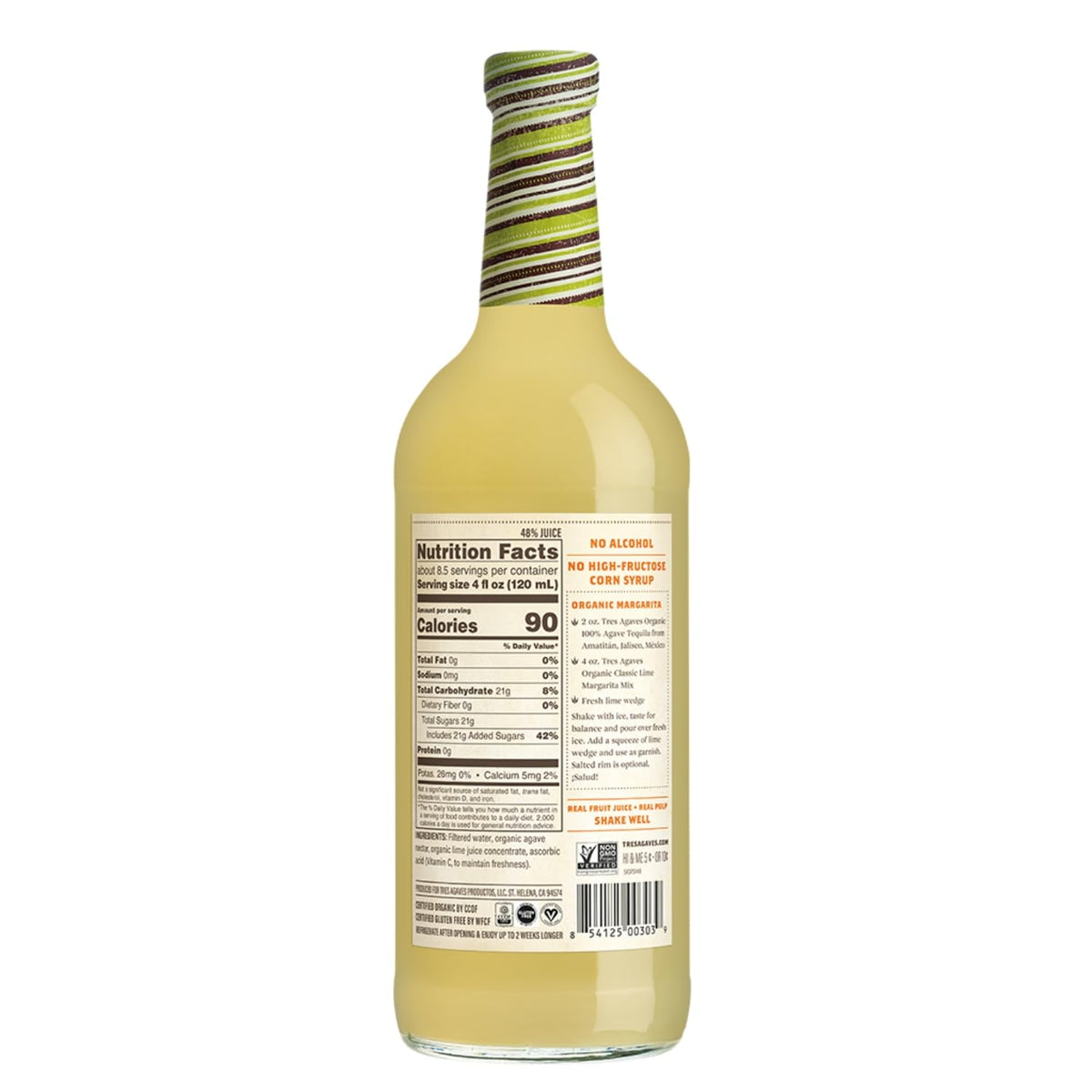 Tres Agaves Organic Lime Margarita Mix – Award-Winning 90-Point Cocktail Mixer (2-Pack, 750ml)
