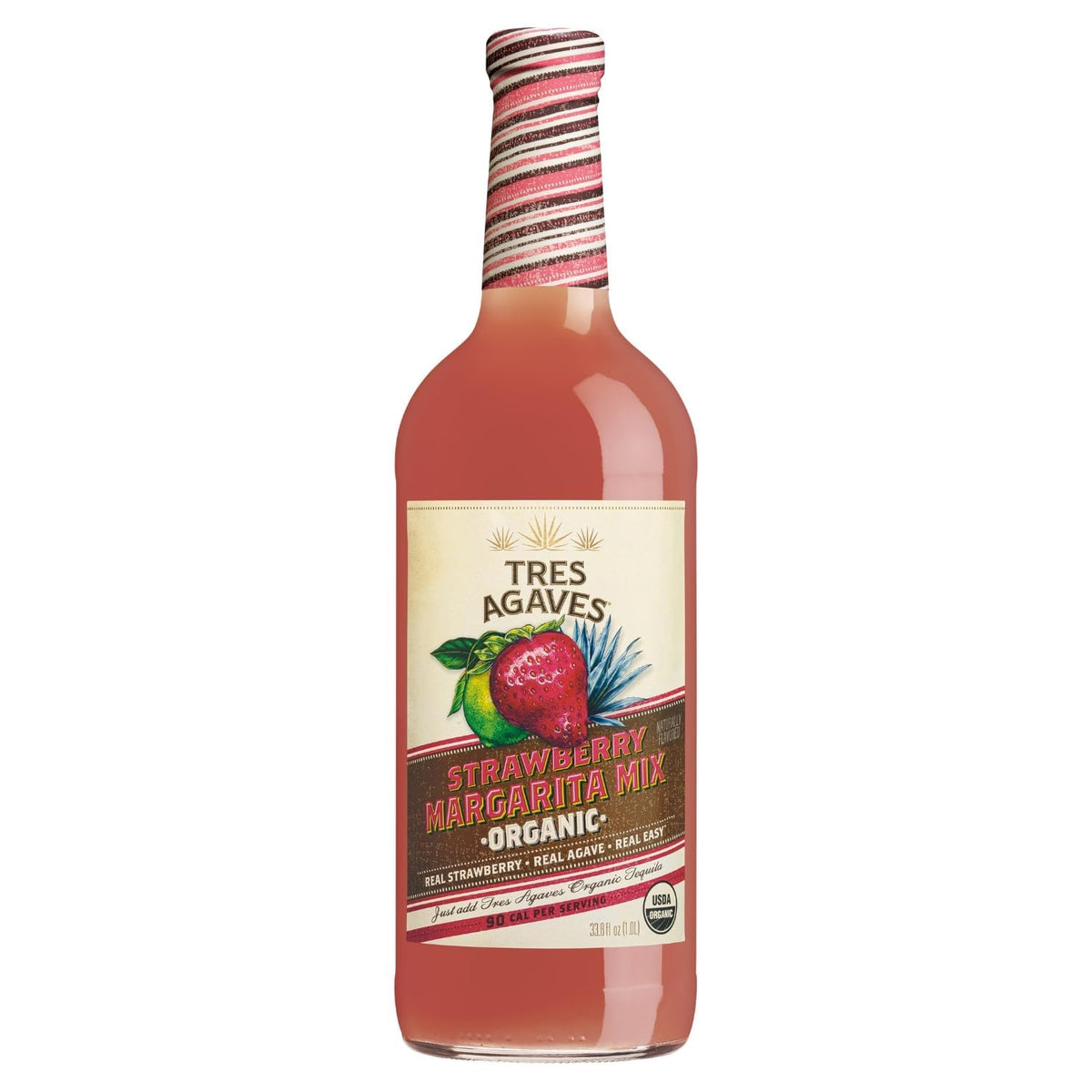 Tres Agaves Organic Strawberry Margarita & Daiquiri Mix – Real Strawberry Purée, Agave Nectar & Lime Juice – 2-Pack 750ml
