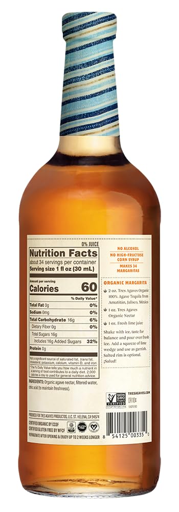 Tres Agaves Organic Agave Nectar – 2 x 750mL, 60 Cal/Serving, Vegan & Gluten-Free