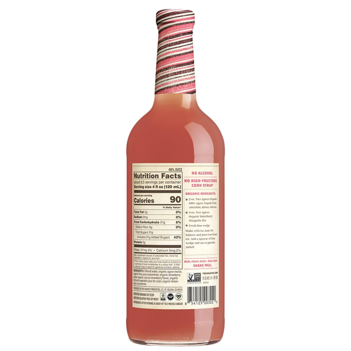 Tres Agaves Organic Strawberry Margarita & Daiquiri Mix – Real Strawberry Purée, Agave Nectar & Lime Juice – 2-Pack 750ml