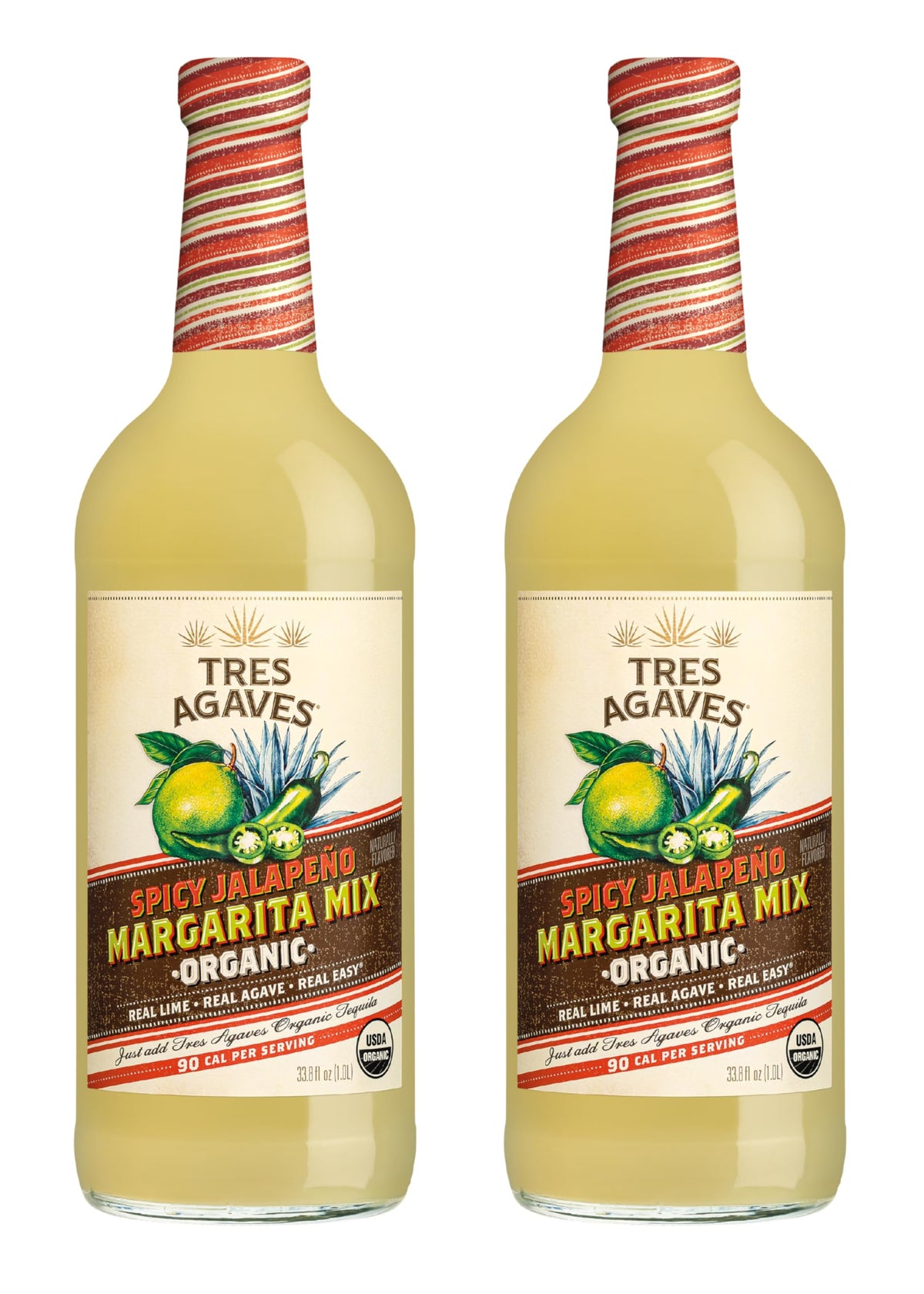 Tres Agaves Organic Spicy Jalapeño Margarita Mix – 90 Calories per Serving, Vegan & Gluten-Free – 750ml (2 Pack)