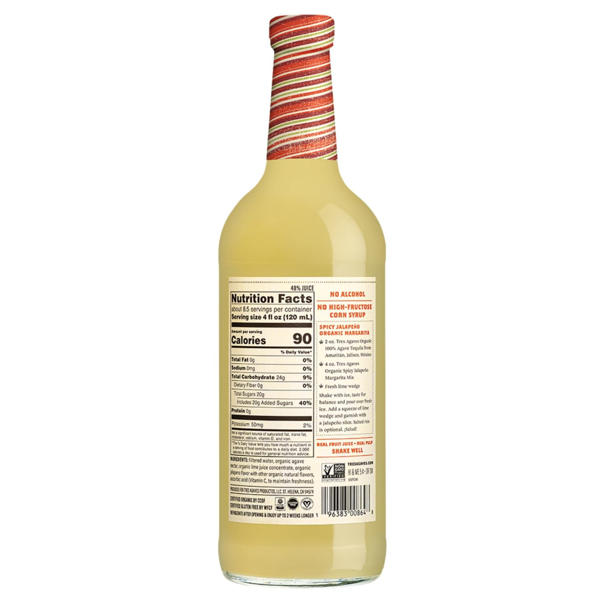 Tres Agaves Organic Spicy Jalapeño Margarita Mix – 90 Calories per Serving, Vegan & Gluten-Free – 750ml (2 Pack)