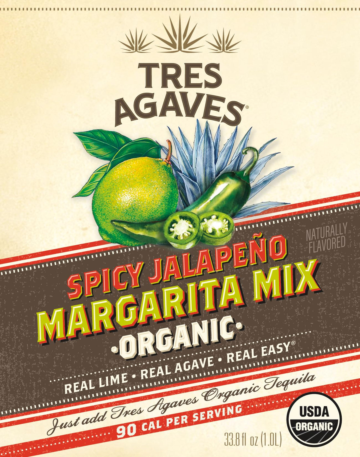 Tres Agaves Organic Spicy Jalapeño Margarita Mix – 90 Calories per Serving, Vegan & Gluten-Free – 750ml (2 Pack)