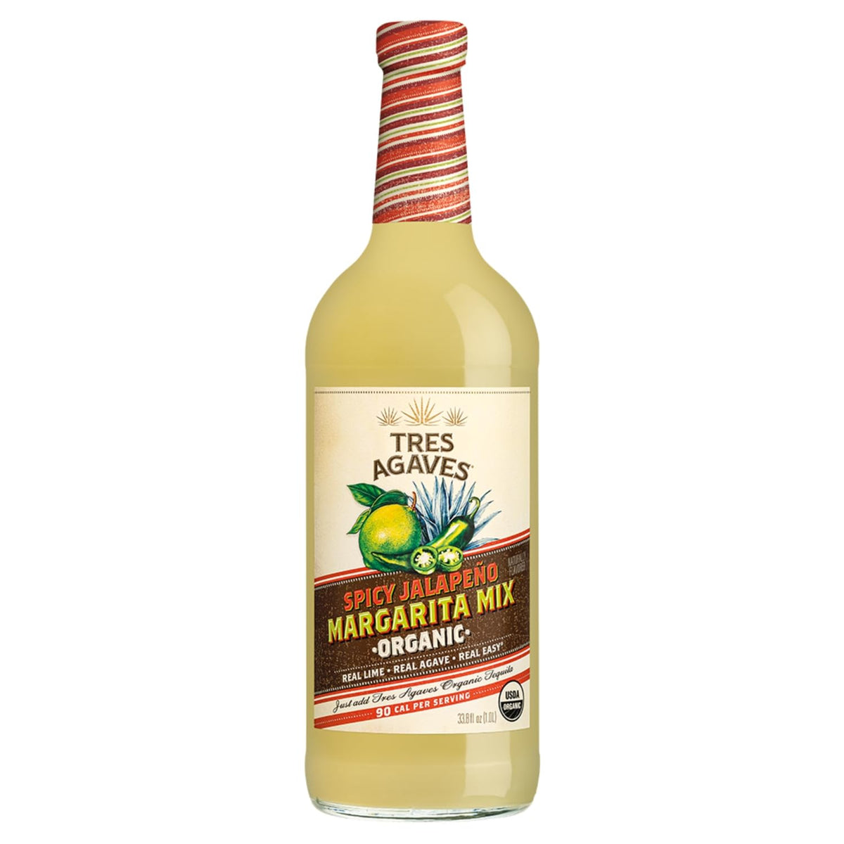 Tres Agaves Organic Spicy Jalapeño Margarita Mix – 90 Calories per Serving, Vegan & Gluten-Free – 750ml (2 Pack)