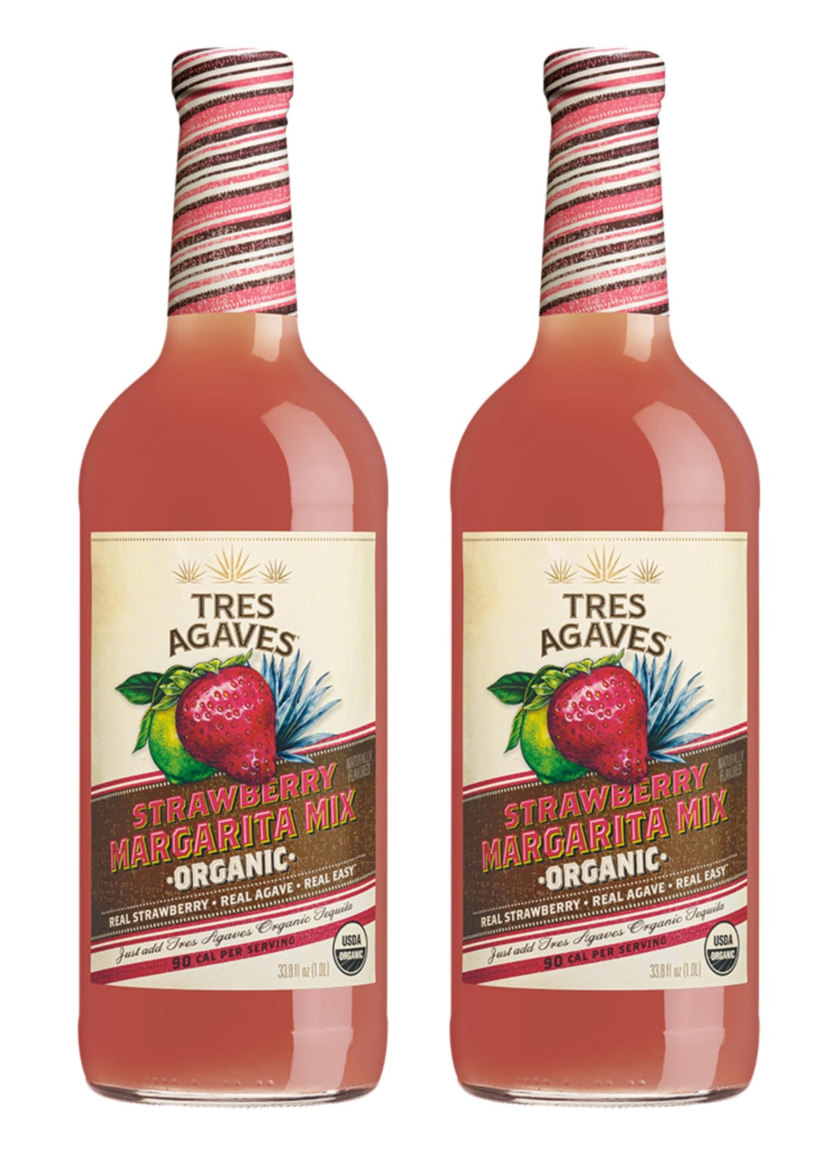 Tres Agaves Organic Strawberry Margarita & Daiquiri Mix – Real Strawberry Purée, Agave Nectar & Lime Juice – 2-Pack 750ml