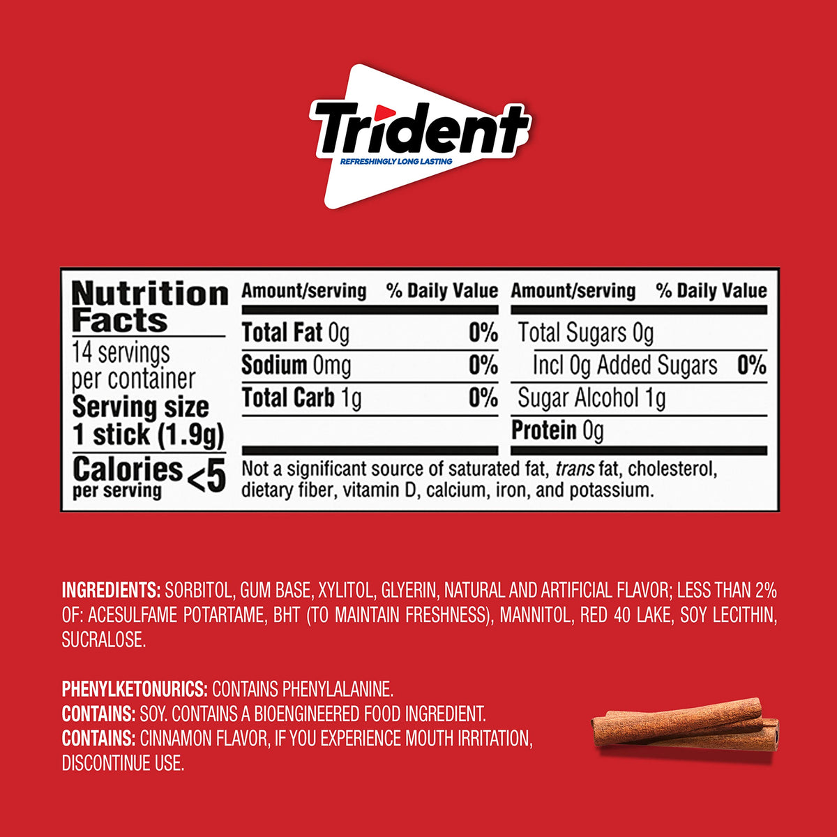 Trident Cinnamon Sugar-Free Gum – 336 Pieces (24 Packs of 14)