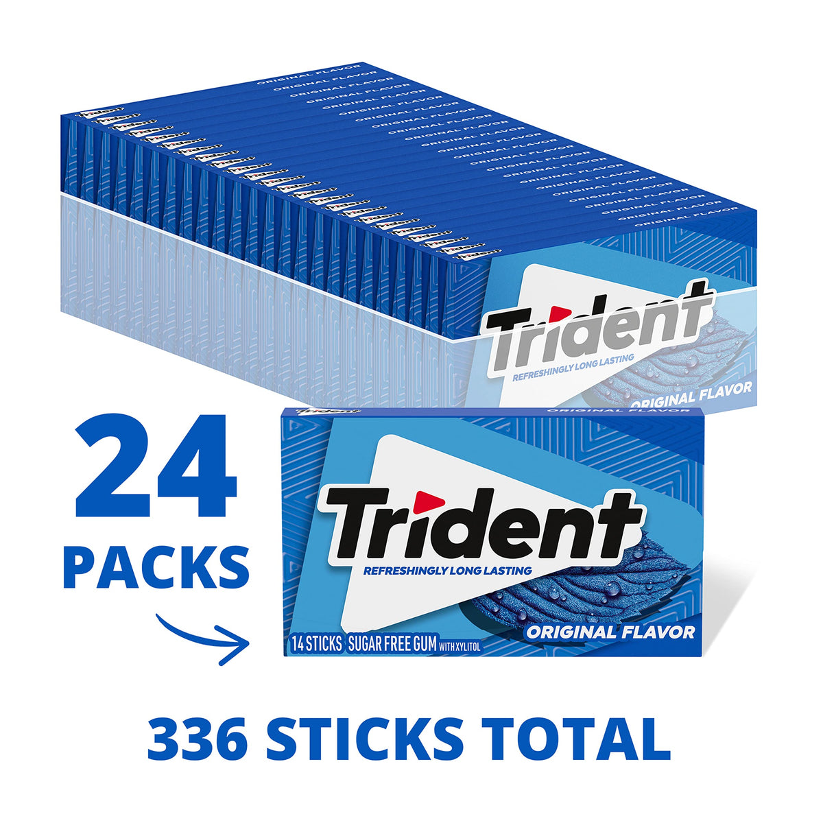 Trident Original Flavor Sugar Free Gum - 336 Pieces (24 Packs)