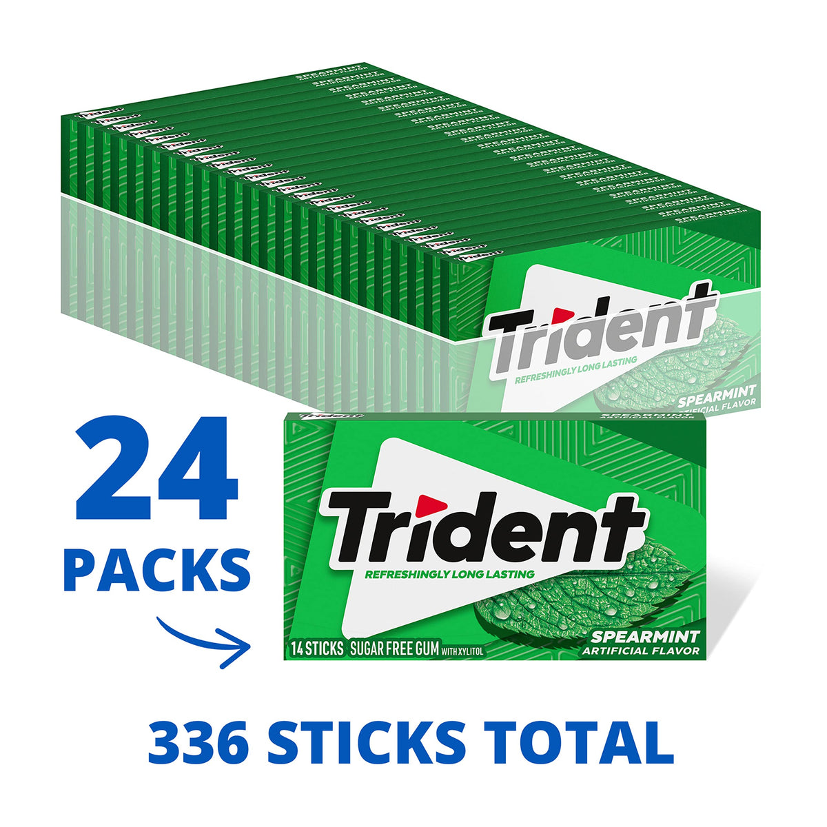 Trident Spearmint Sugar Free Gum Bulk Pack — 336 Pieces, Fresh Breath & Teeth Care