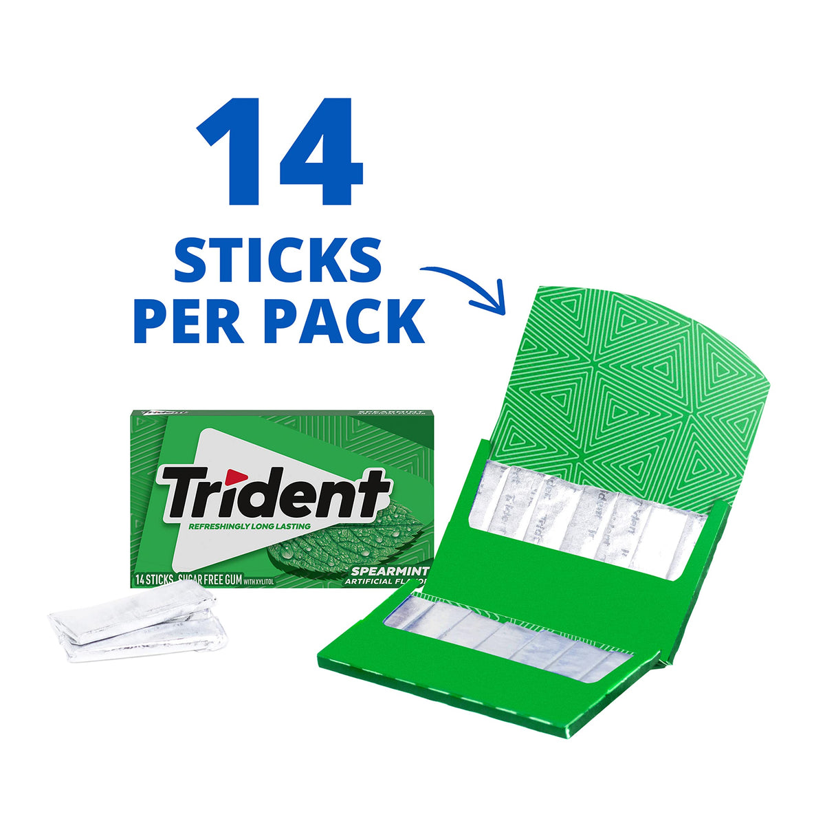 Trident Spearmint Sugar Free Gum Bulk Pack — 336 Pieces, Fresh Breath & Teeth Care