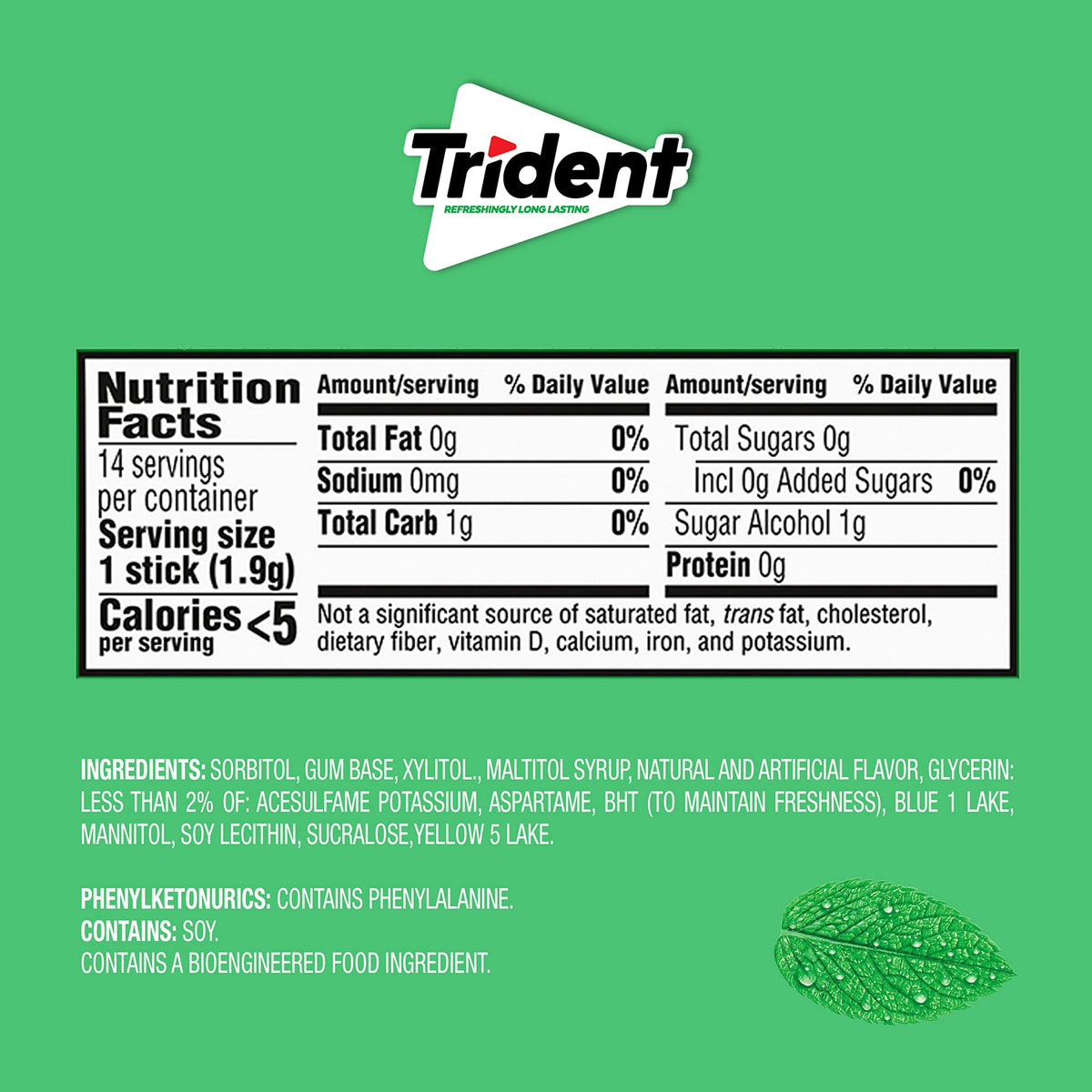 Trident Spearmint Sugar Free Gum Bulk Pack — 336 Pieces, Fresh Breath & Teeth Care