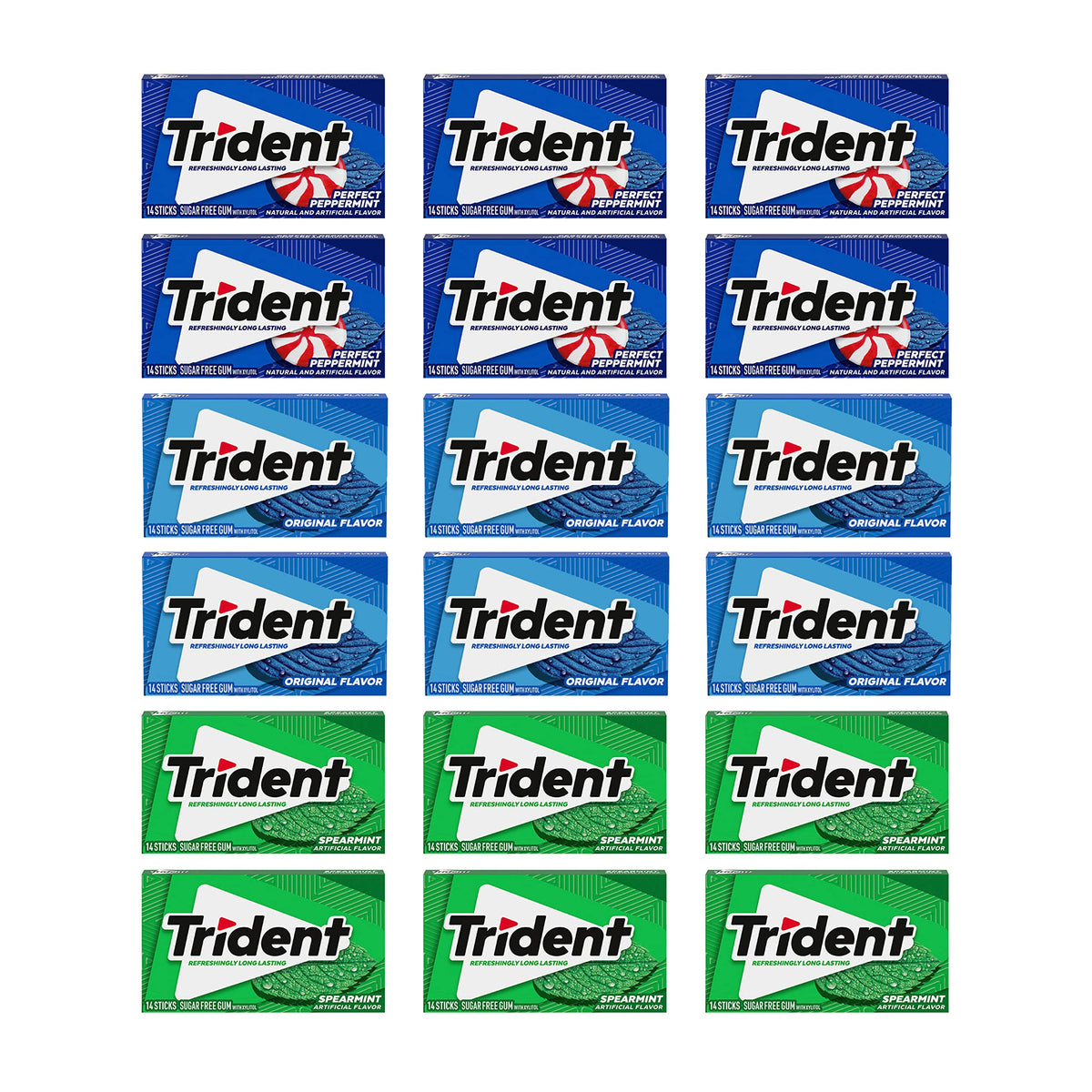 Trident Sugar-Free Gum Variety Pack – Spearmint, Original & Perfect Peppermint (252 Pieces)