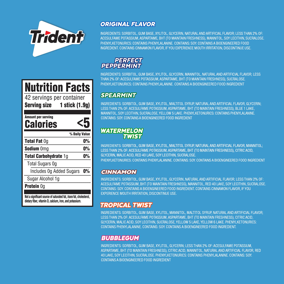 Trident Sugar-Free Gum Variety Pack – 21 Packs (294 Pieces) | Assorted Flavors