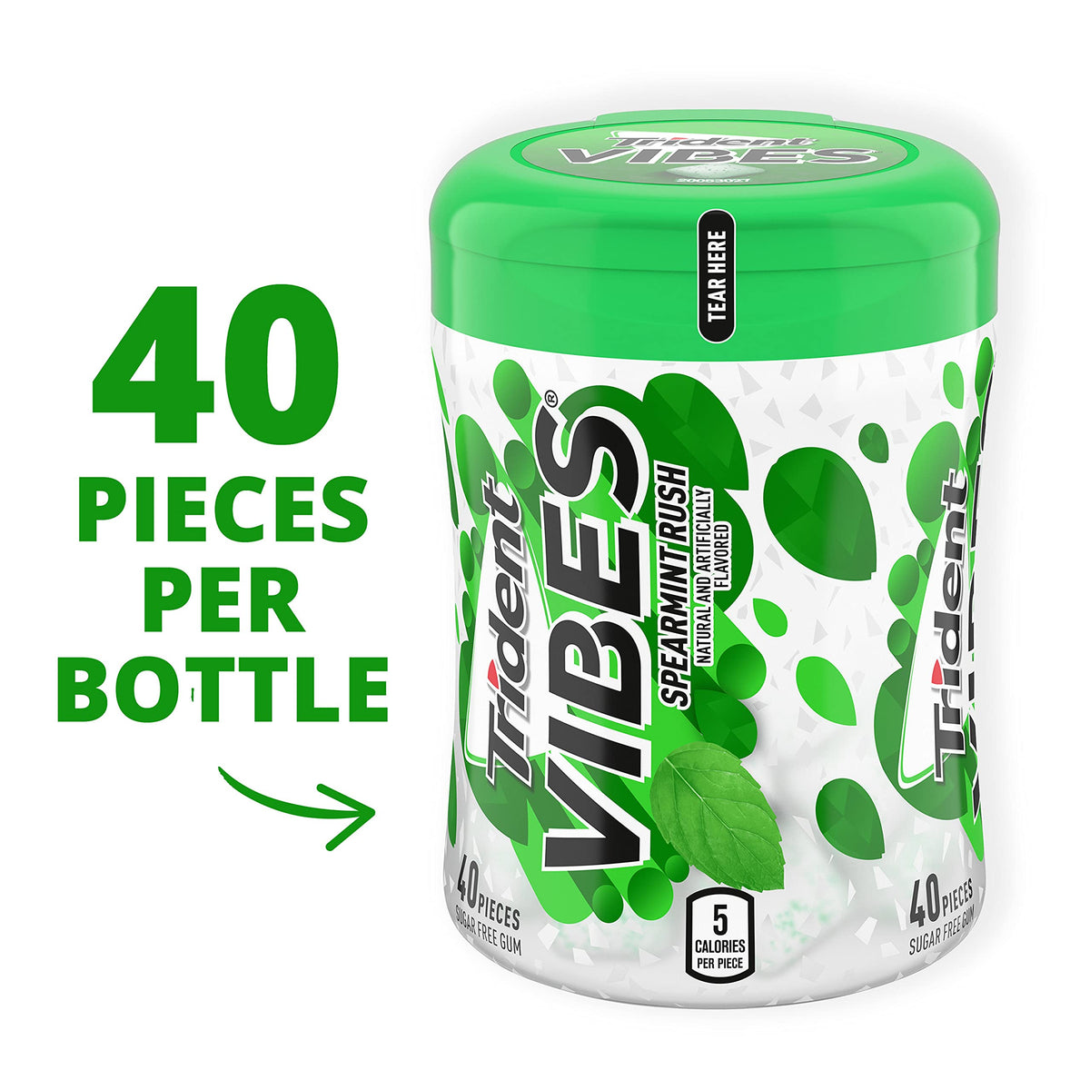 Trident Vibes Spearmint Rush Sugar-Free Gum — 6 Bottles, 240 Pieces