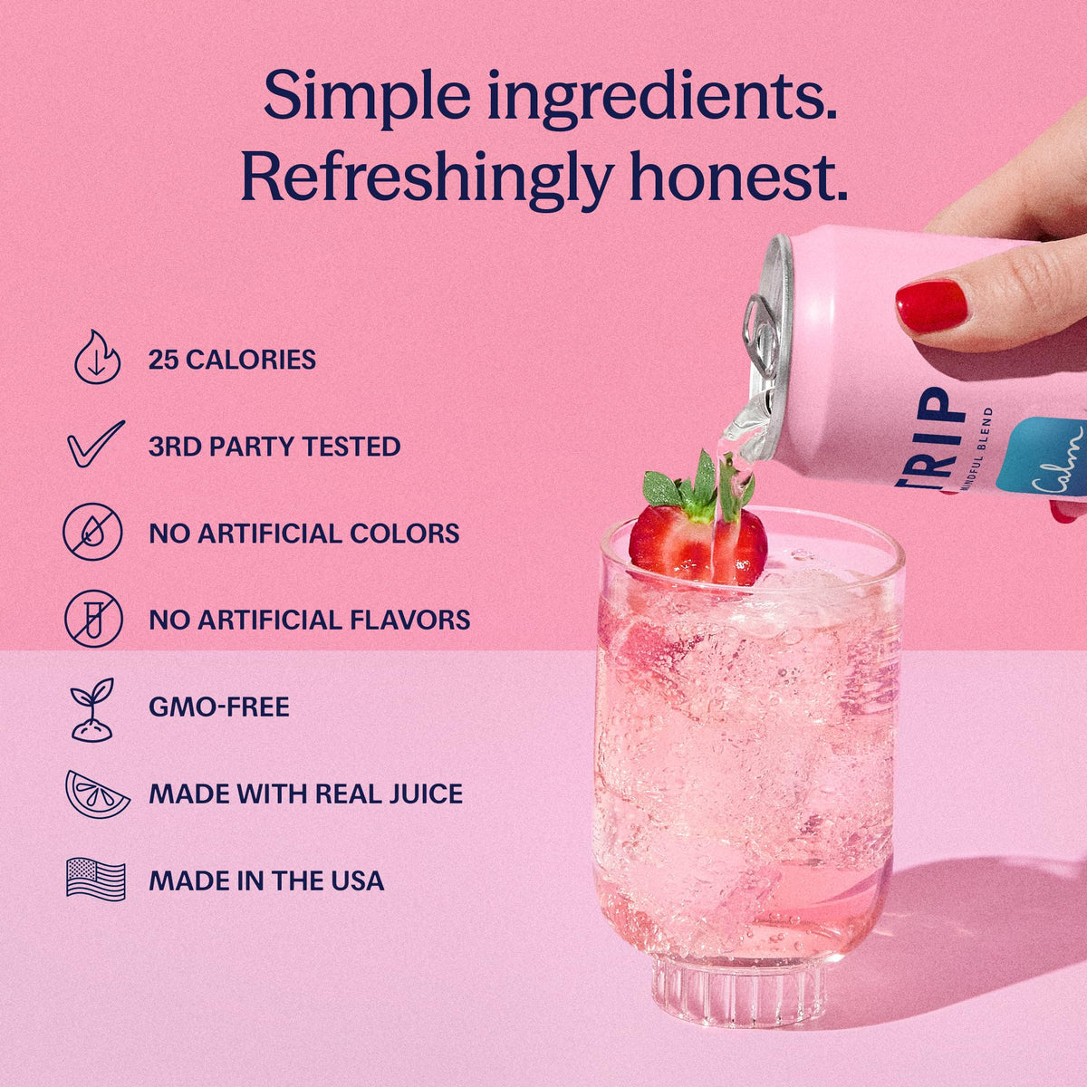 TRIP Lightly Sparkling Wild Strawberry Adaptogen Drink – 0% ABV, 25 Cal, 12 oz Can (12 Pack)
