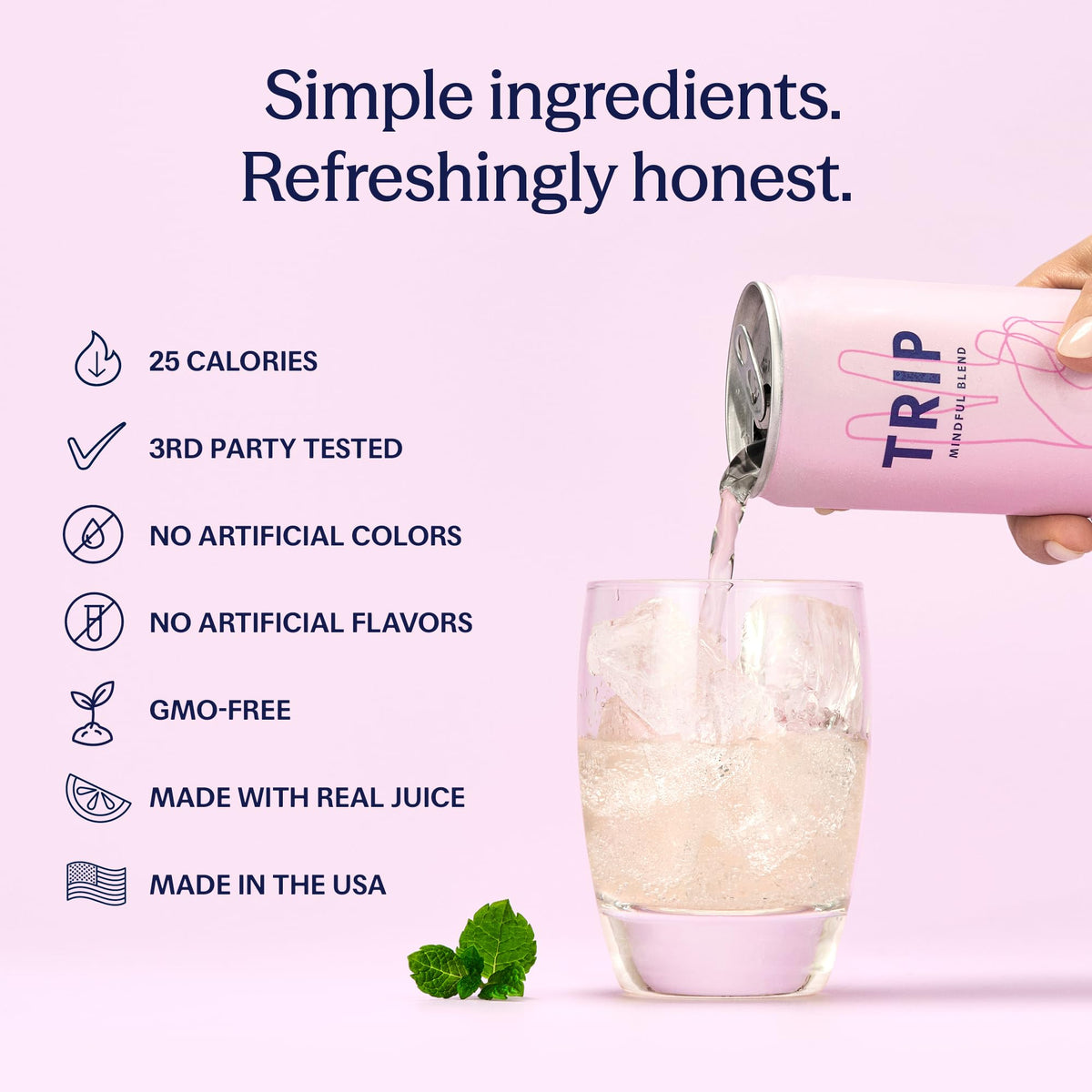TRIP Lightly Sparkling Adaptogen Drink – 12 oz, 12 Pack | Elderflower Mint, No Added Sugar