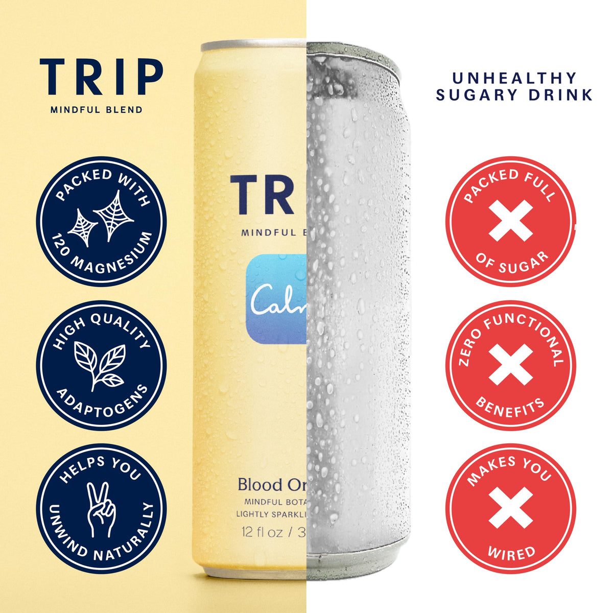 TRIP Lightly Sparkling Adaptogen Drink – Blood Orange, Non-Alcoholic with Magnesium and L-Theanine