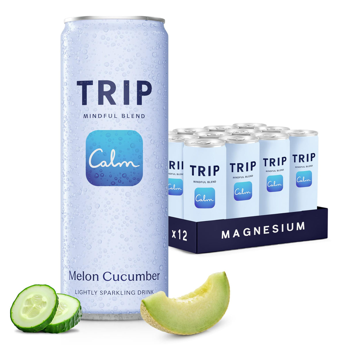 TRIP Lightly Sparkling Adaptogen Drink – Melon Cucumber, 0% ABV, 25 Cal, 12oz Can (12pk)
