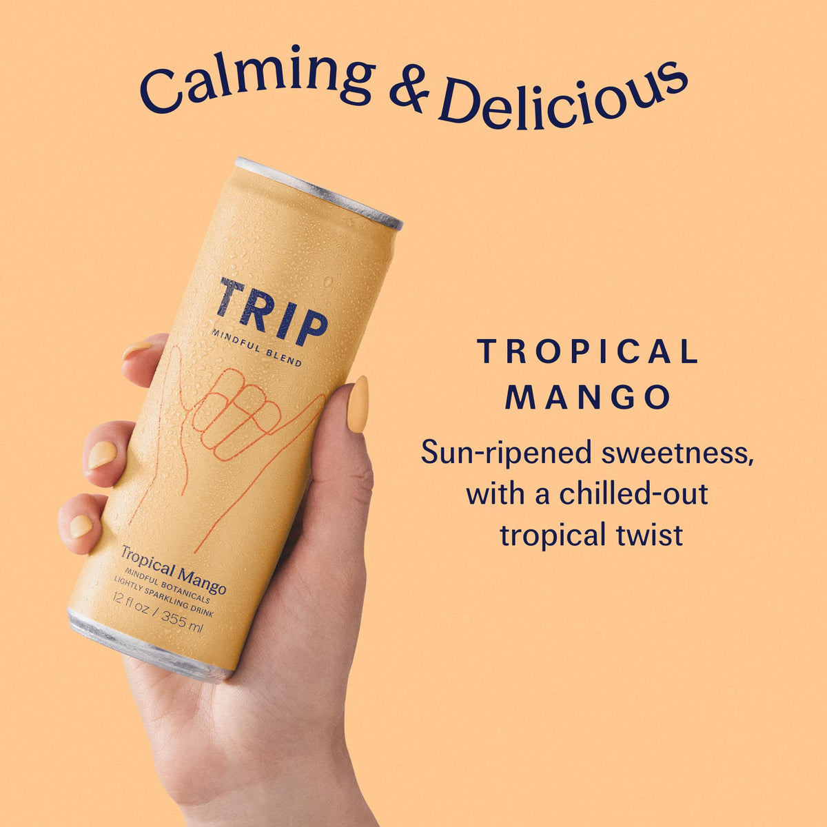 TRIP Lightly Sparkling Tropical Mango – Non-Alcoholic Adaptogen Drink with Magnesium, Ashwagandha, Lion’s Mane & L-Theanine | 12 oz Can, 12-Pack