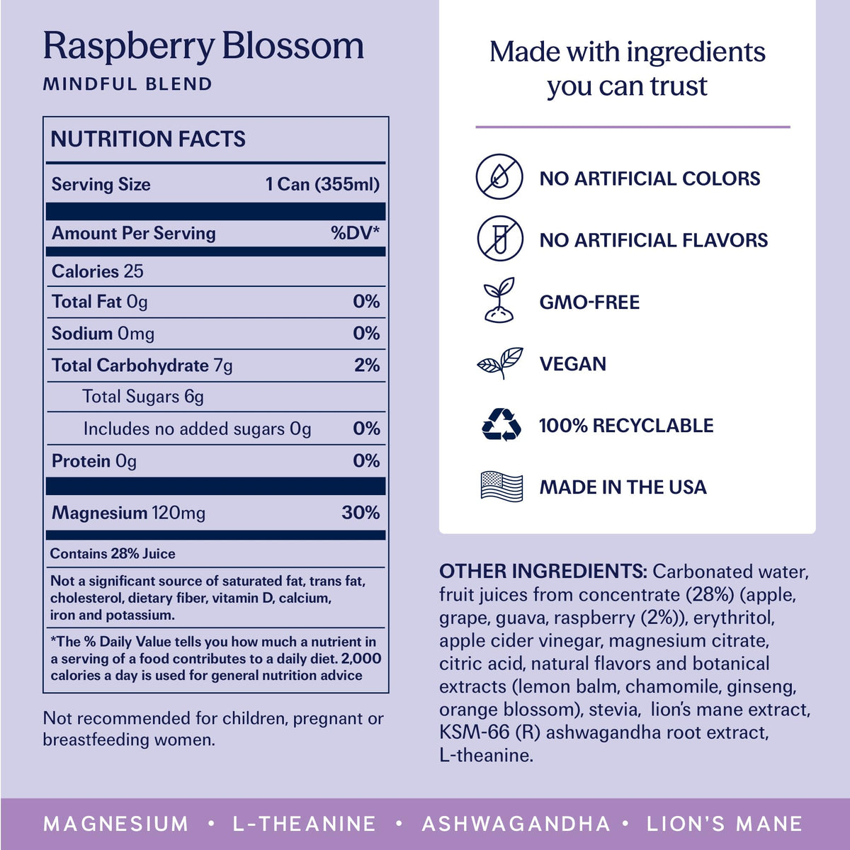 TRIP Lightly Sparkling Adaptogen Drink – Raspberry Blossom, No Added Sugar, Vegan, 12 oz, 12 Pack