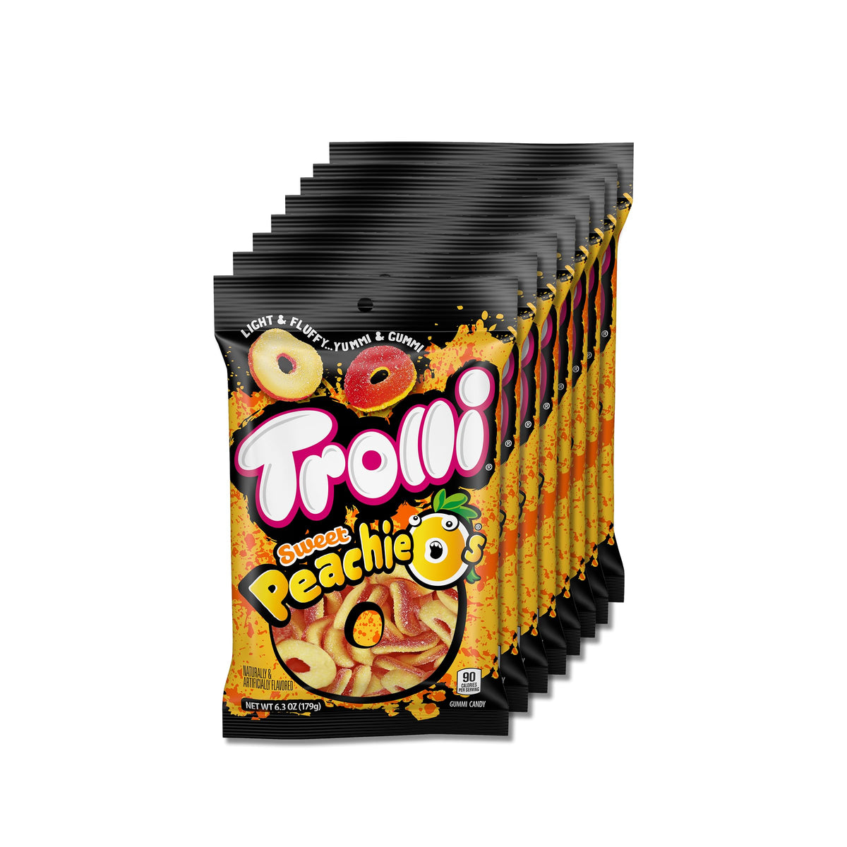 Trolli Peachie O's Rings – Sour Peach Gummy Candy, 6.3 oz Bags (Pack of 8)