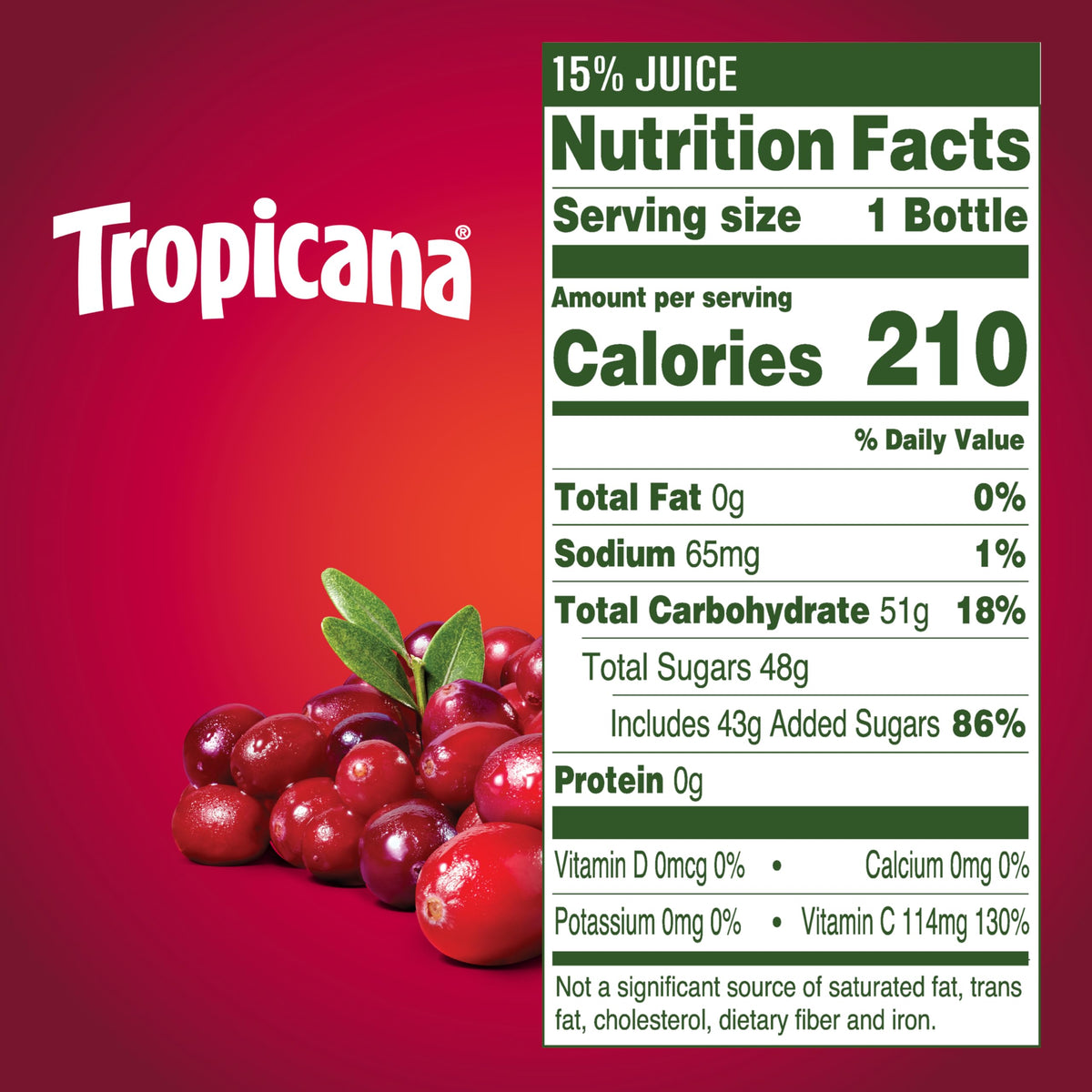 Tropicana Cranberry Juice Drink – 12 Pack (15.2 oz Each) | Tart Cranberry Flavor with Vitamin C