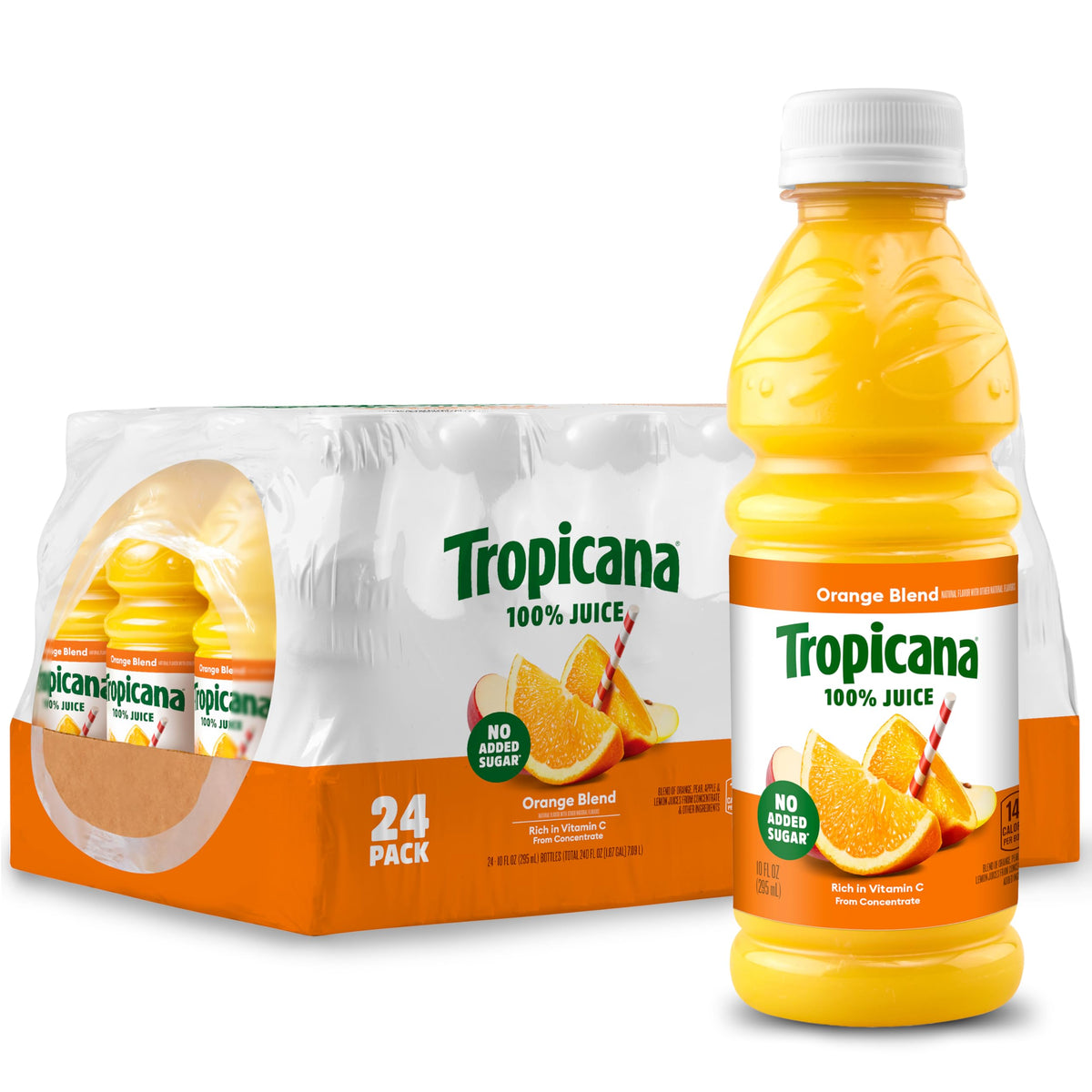 Tropicana 100% Juice Orange Blend - 10 fl oz Single Serve Bottles (Pack of 24) | Vitamin C Rich, No Added Sugars