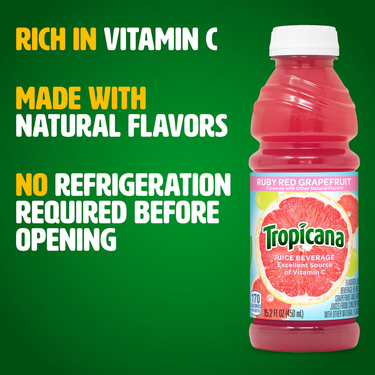 Tropicana Ruby Red Grapefruit Juice Drink – 12-Pack, 15.2 fl oz Bottles | Vitamin C