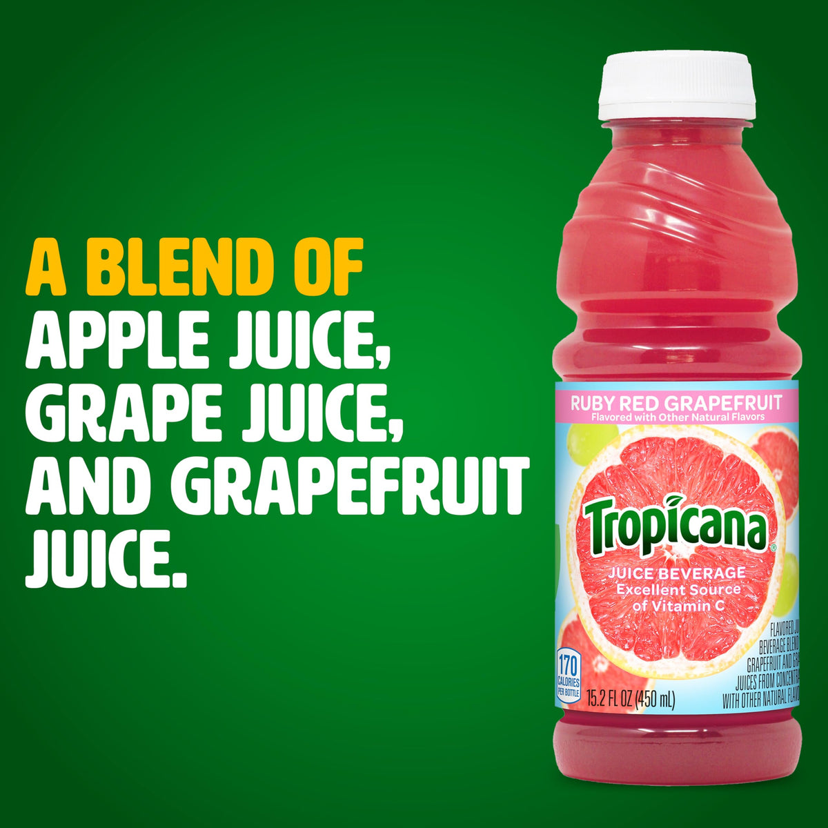 Tropicana Ruby Red Grapefruit Juice Drink – 12-Pack, 15.2 fl oz Bottles | Vitamin C