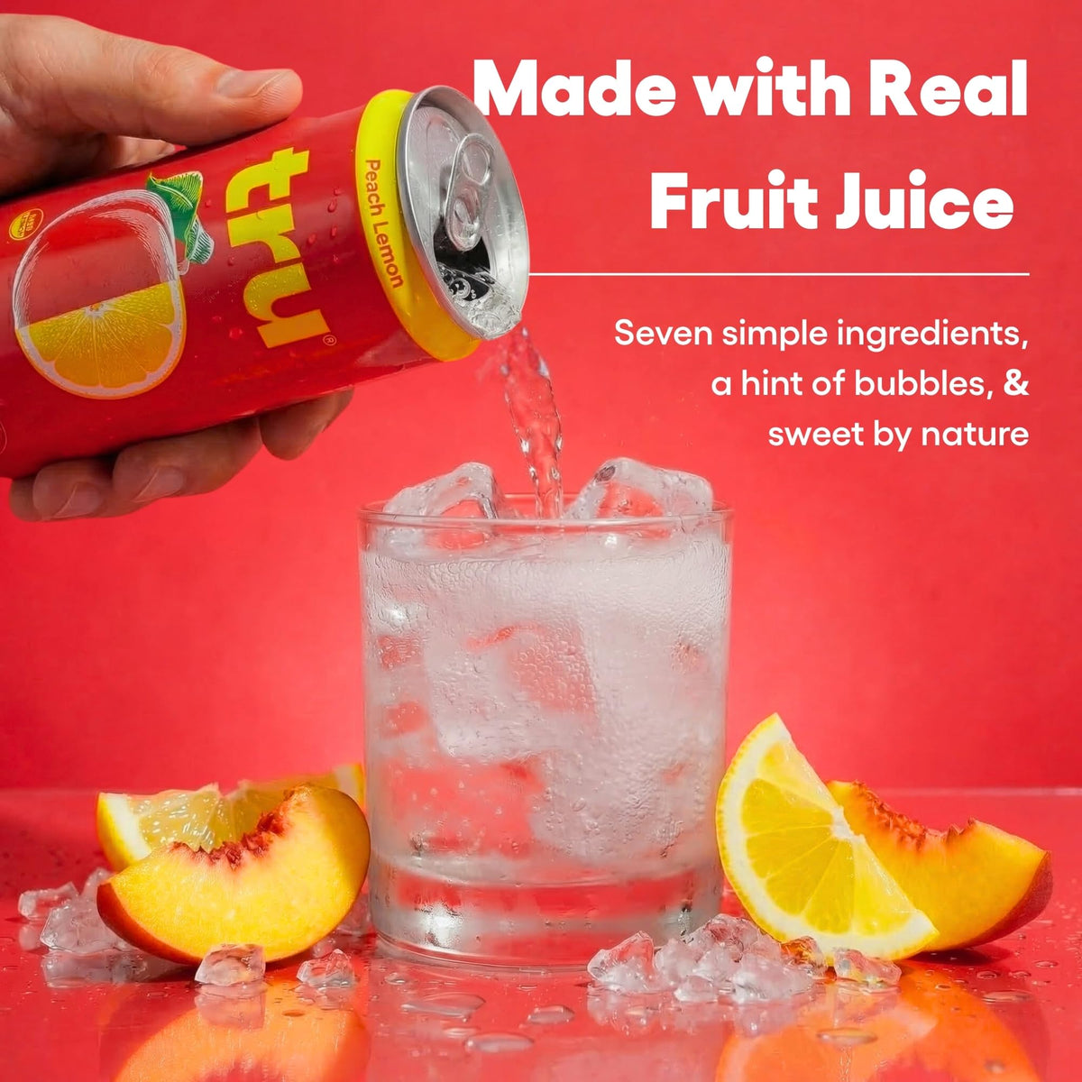 Tru Organic Energy Drink — Peach Lemon Sparkling Water with Real Fruit Juice, 70 mg Caffeine, 12 Pack