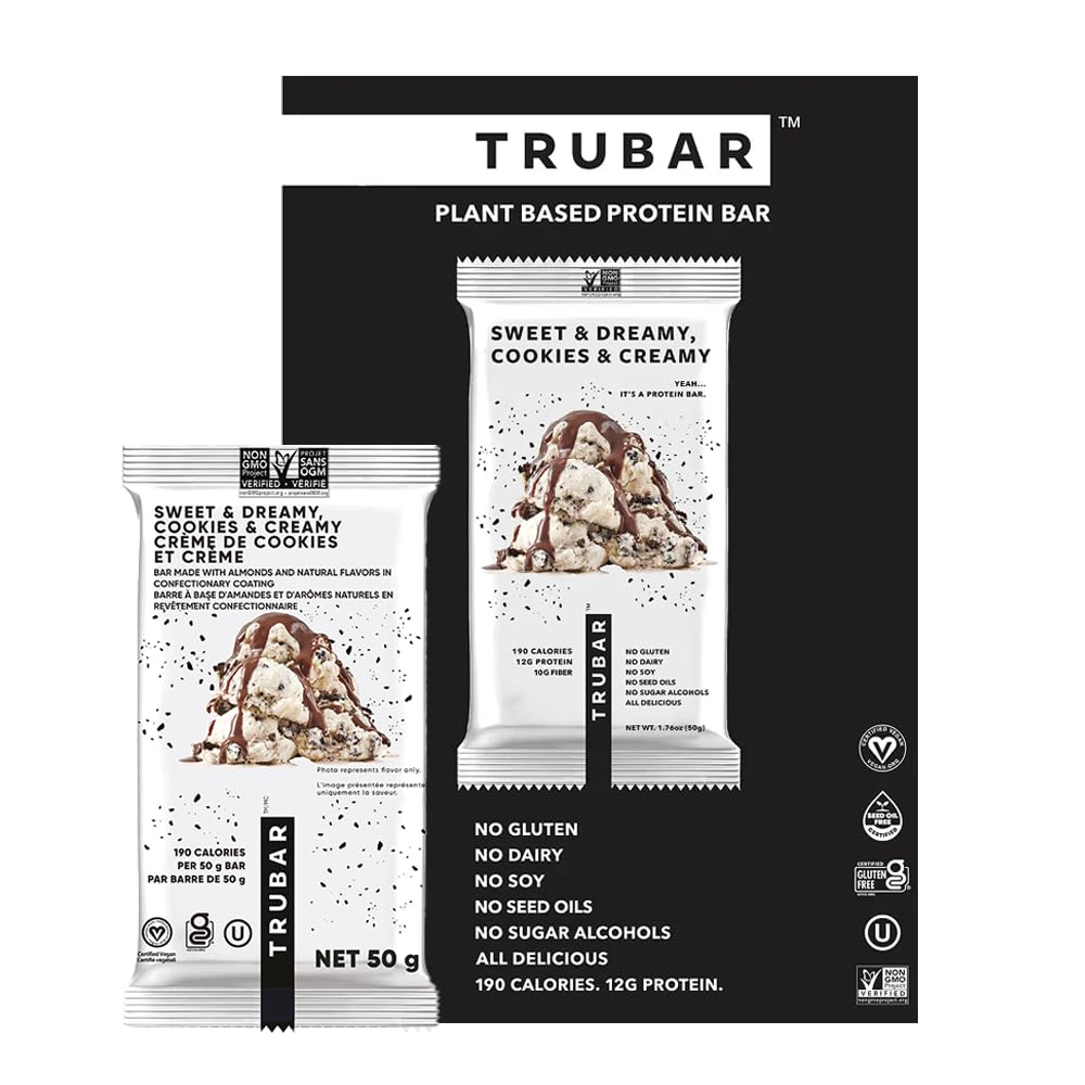TRUBAR Vegan Protein Bar – Sweet & Dreamy Cookies and Creamy | Gluten Free, Dairy Free, 12g Protein