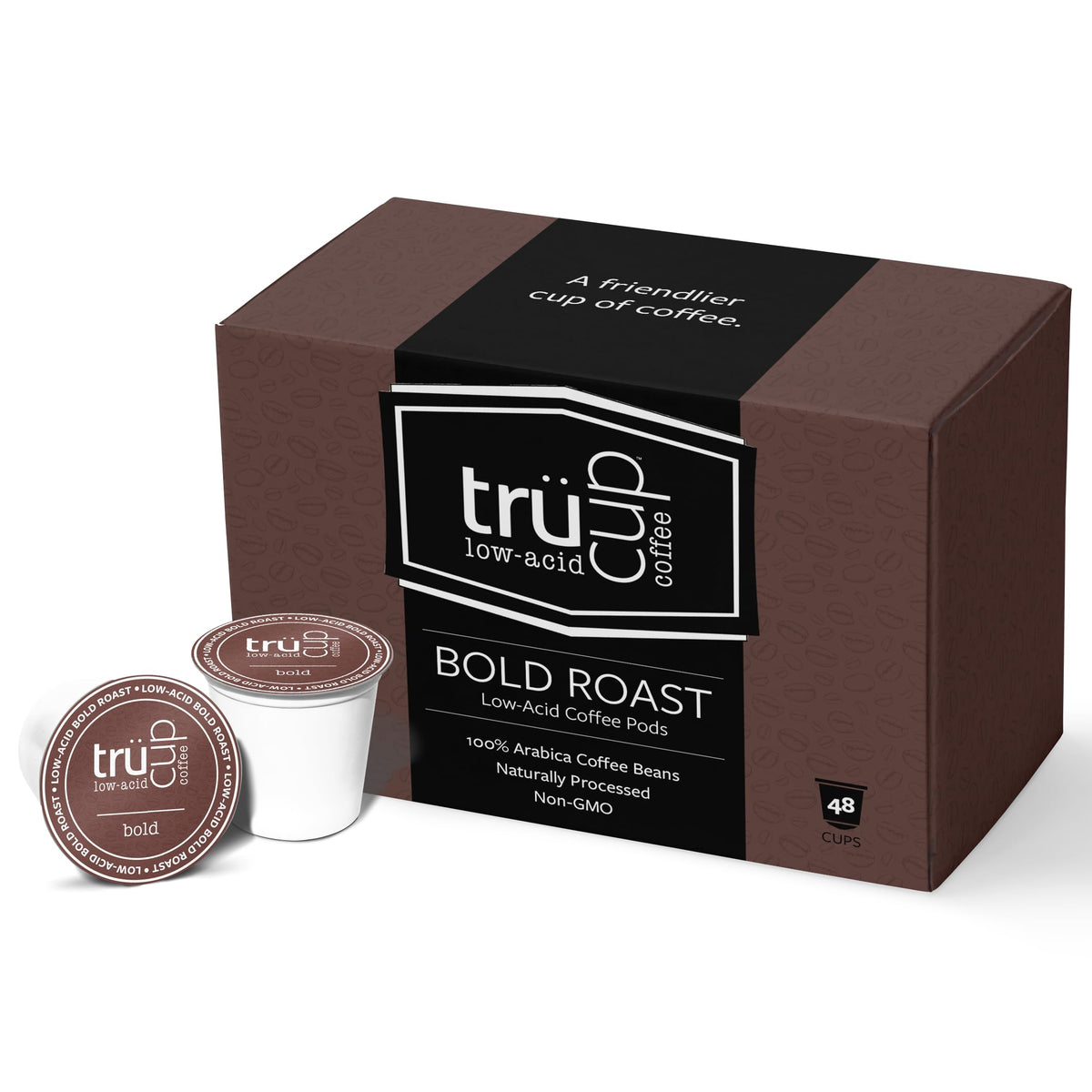 trücup Low Acid Bold Roast Coffee Pods – 48 Count, Keurig Compatible, Gentle on Stomach, Dark Roast