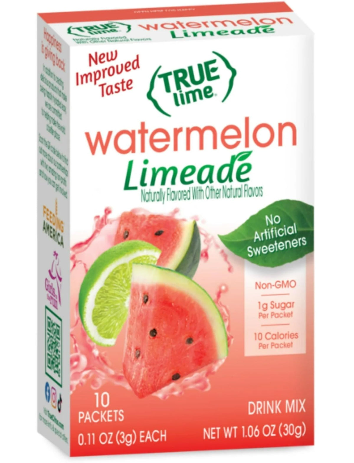 True Lime Watermelon Limeade Drink Mix – Pack of 6 (60 Packets) | 10 Calories per Packet, Natural Stevia