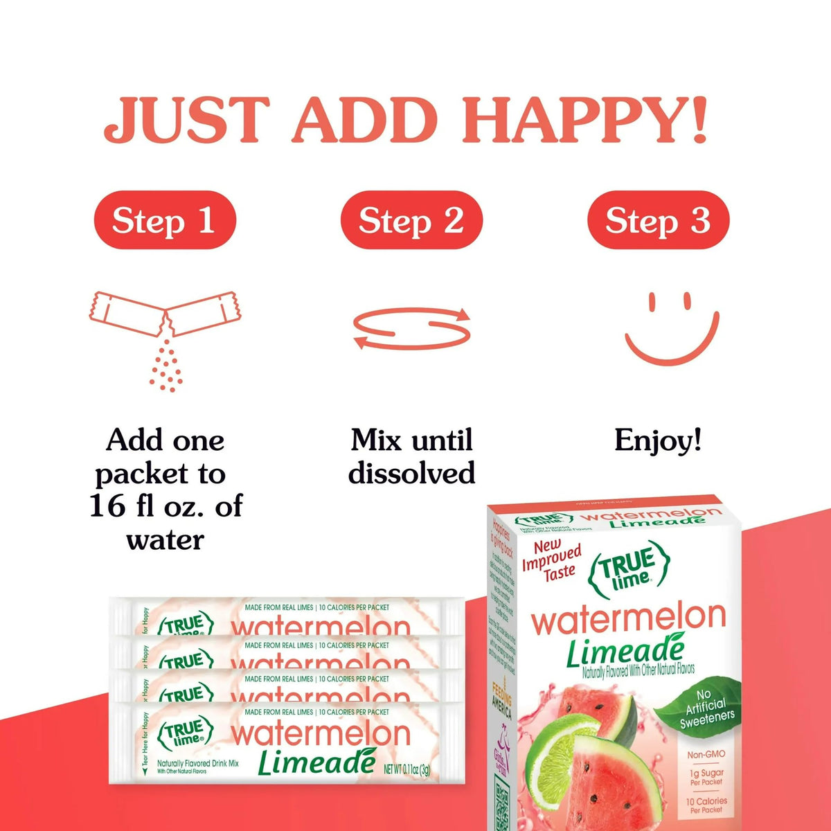 True Lime Watermelon Limeade Drink Mix – Pack of 6 (60 Packets) | 10 Calories per Packet, Natural Stevia