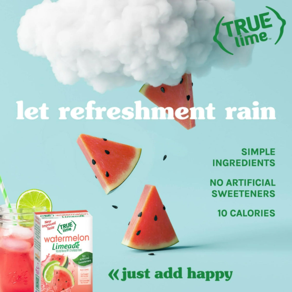 True Lime Watermelon Limeade Drink Mix – Pack of 6 (60 Packets) | 10 Calories per Packet, Natural Stevia