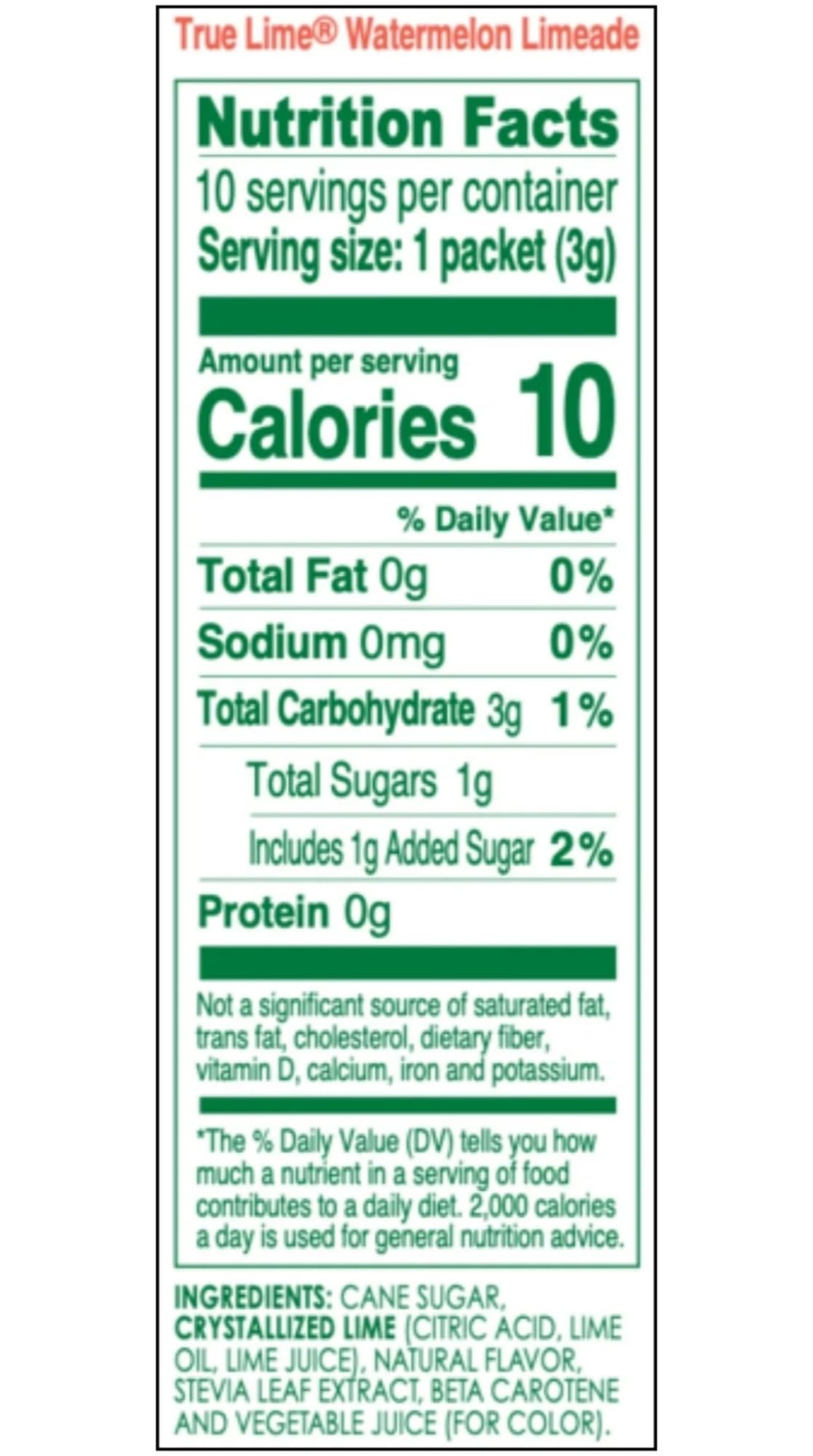 True Lime Watermelon Limeade Drink Mix – Pack of 6 (60 Packets) | 10 Calories per Packet, Natural Stevia