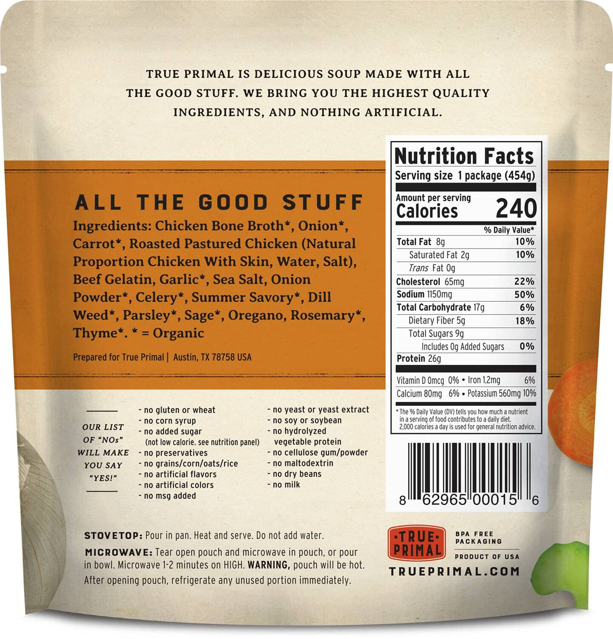 True Primal Roasted Chicken Soup 8-pack | Ready-to-Eat, Gluten Free, Paleo, Whole30, AIP Bone Broth