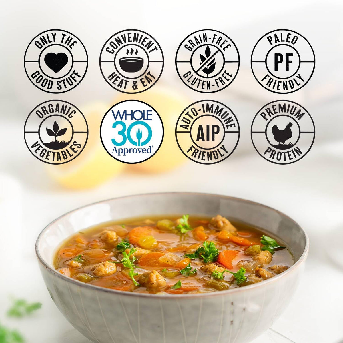 True Primal Roasted Chicken Soup 8-pack | Ready-to-Eat, Gluten Free, Paleo, Whole30, AIP Bone Broth