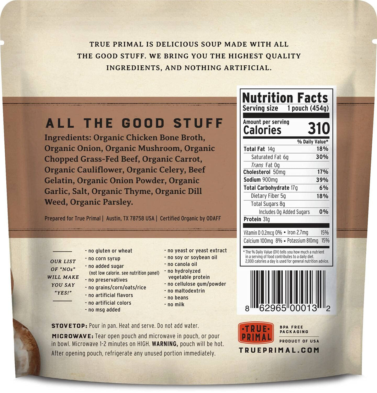 True Primal Beef & Mushroom Organic Soup 8-Pack – Ready to Eat, Gluten Free, Paleo, Whole30, Keto