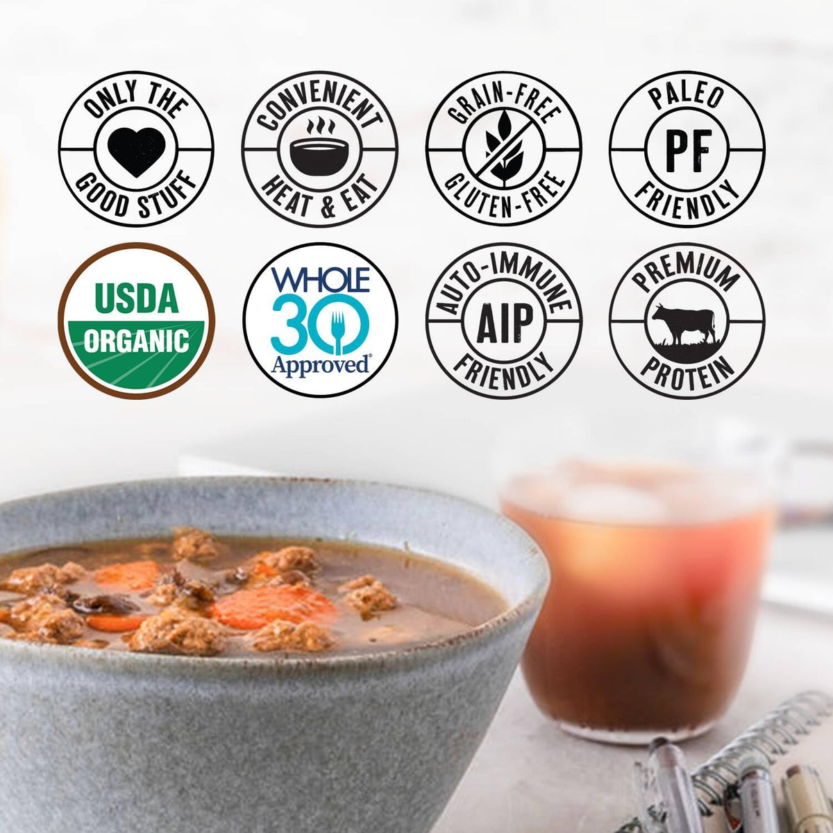 True Primal Beef & Mushroom Organic Soup 8-Pack – Ready to Eat, Gluten Free, Paleo, Whole30, Keto