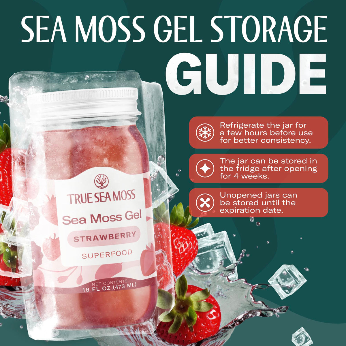 TrueSeaMoss Wildcrafted Irish Sea Moss Gel – Strawberry, USA Made