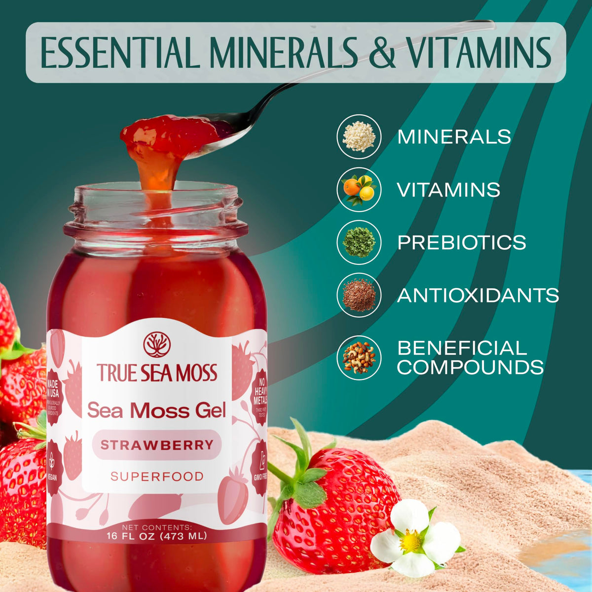 TrueSeaMoss Wildcrafted Irish Sea Moss Gel – Strawberry, USA Made