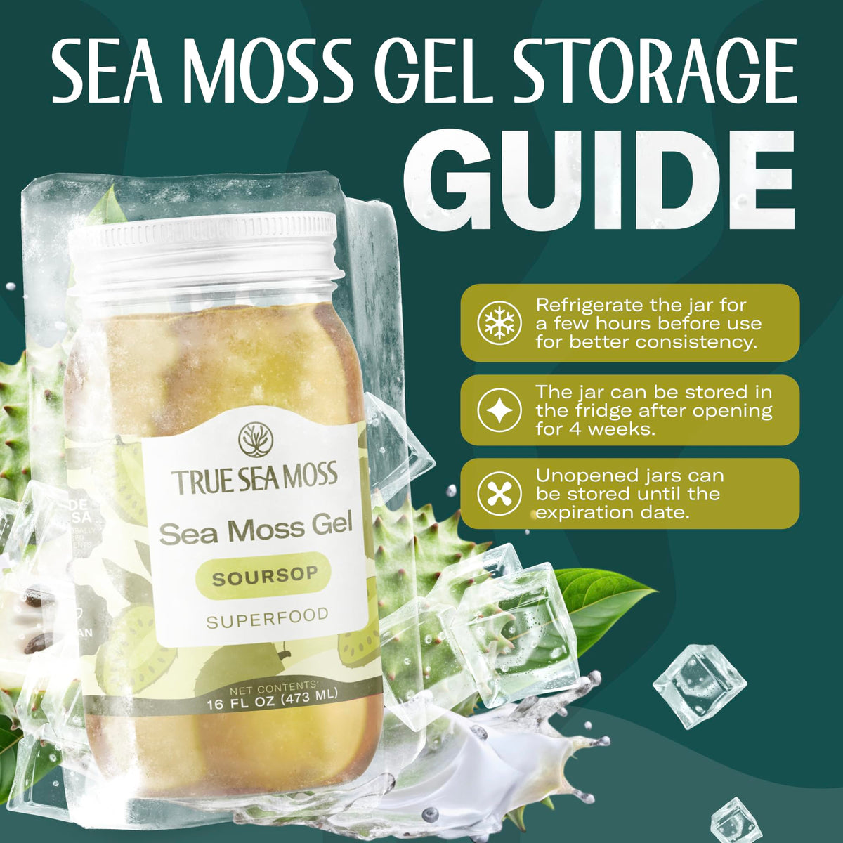 TrueSeaMoss Sea Moss Gel – USA Made, Wildcrafted Seamoss with Soursop, 16oz Jar