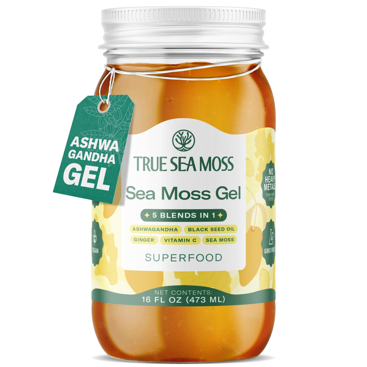 TrueSeaMoss Sea Moss Gel – USA Made 16oz 5-in-1 Formula with Ashwagandha