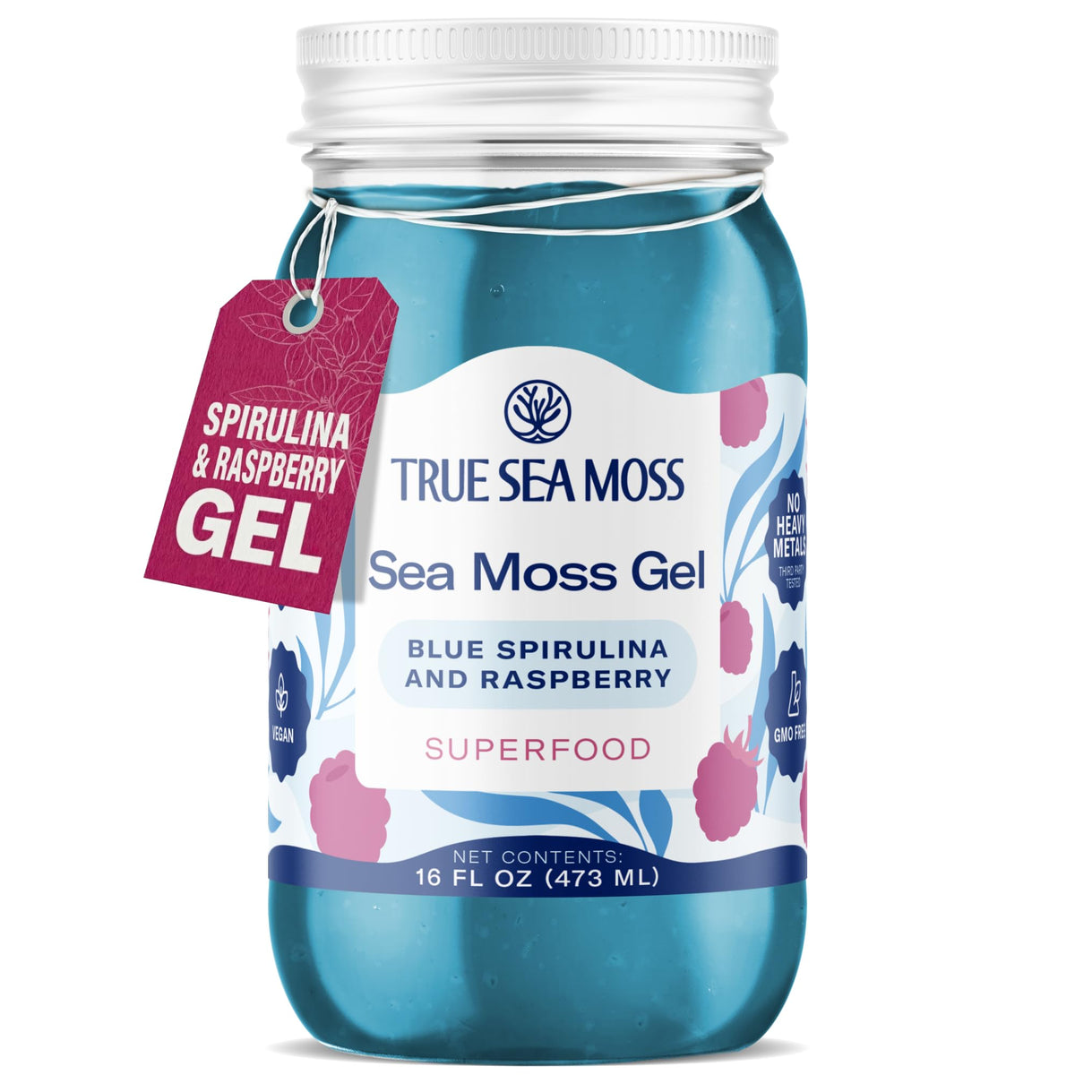 TrueSeaMoss Sea Moss Gel – USA Made, Wildcrafted Seamoss with Raspberry & Blue Spirulina (Pack of 1)