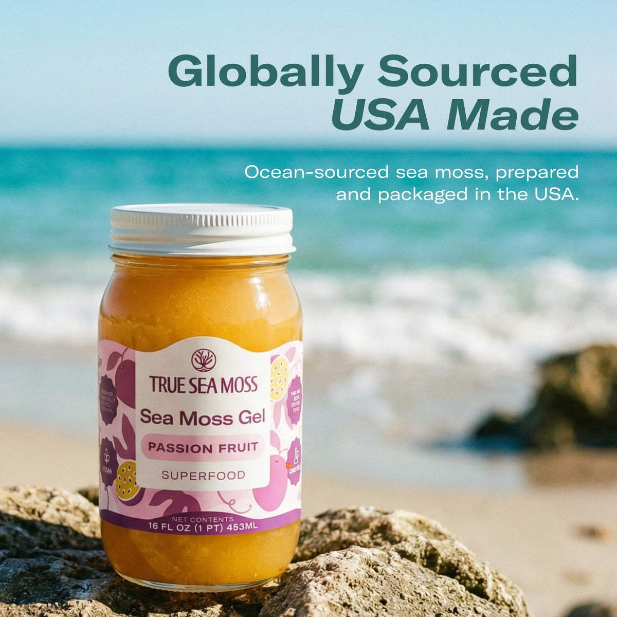 TrueSeaMoss Sea Moss Gel – Passion Fruit, USA Made, Wildcrafted Seamoss – 16oz Jar