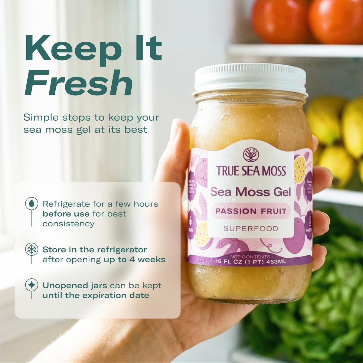 TrueSeaMoss Sea Moss Gel – Passion Fruit, USA Made, Wildcrafted Seamoss – 16oz Jar