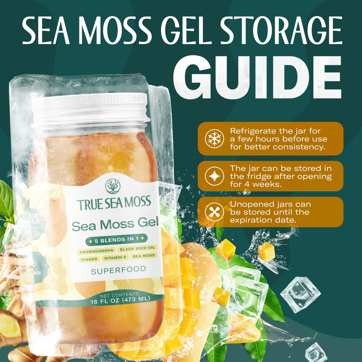 TrueSeaMoss Sea Moss Gel – USA Made 16oz 5-in-1 Formula with Ashwagandha