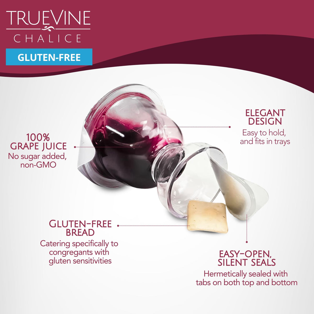 TrueVine Chalice Communion Cups & Wafer Set – Gluten Free Bread & Grape Juice